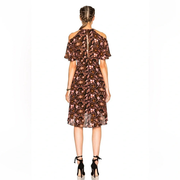 NWOT A.L.C. Emile Floral Cold Shoulder Silk Dress Black Henna Pink  Women’s 4 - Picture 3 of 14
